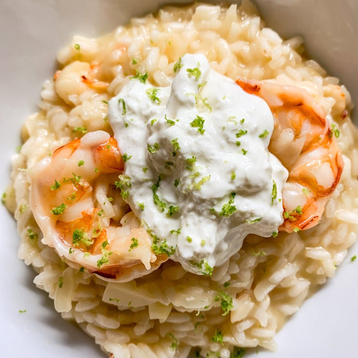 King Prawn & Burrata Risotto with Lime Zest Recipe - Feast Italy