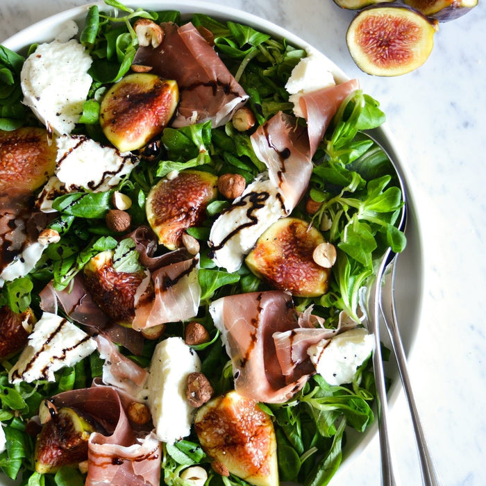 End of Summer Salad. Seasonal Figs, Songino, Burrata and Prosciutto. And Balsamic Vinegar of course! - Feast Italy