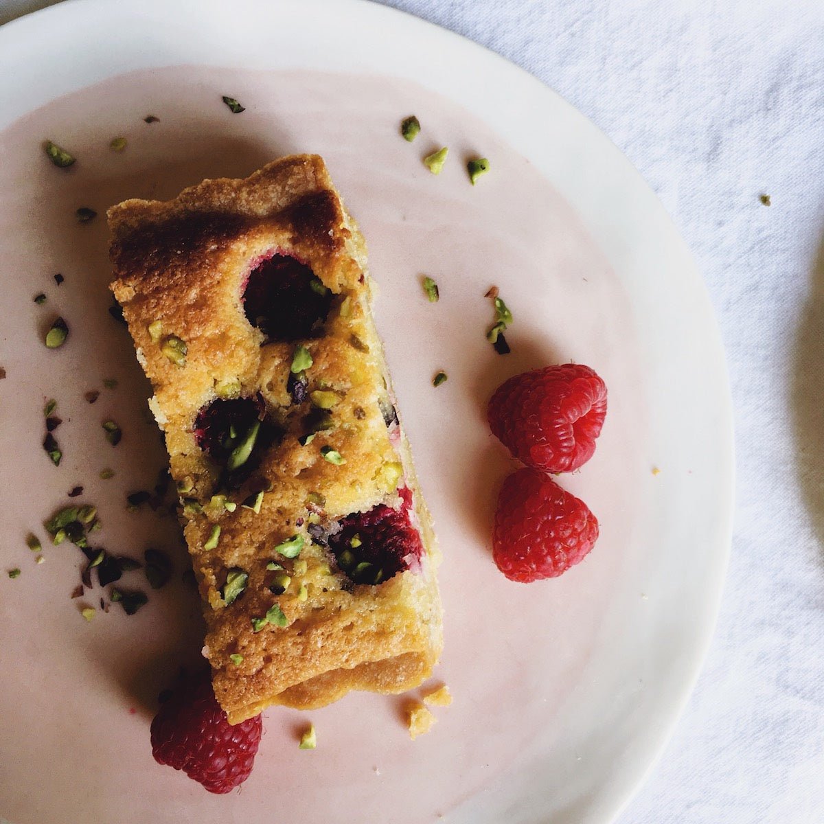 Frangipane Tart with Raspberries & Pistachios from Bronte Recipe - Feast Italy