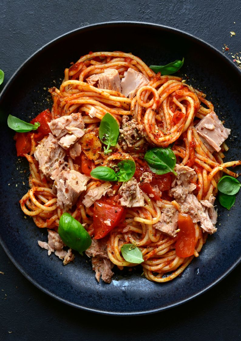 Summer Spaghetti with Peeled Tomatoes & Tuna - Feast Italy