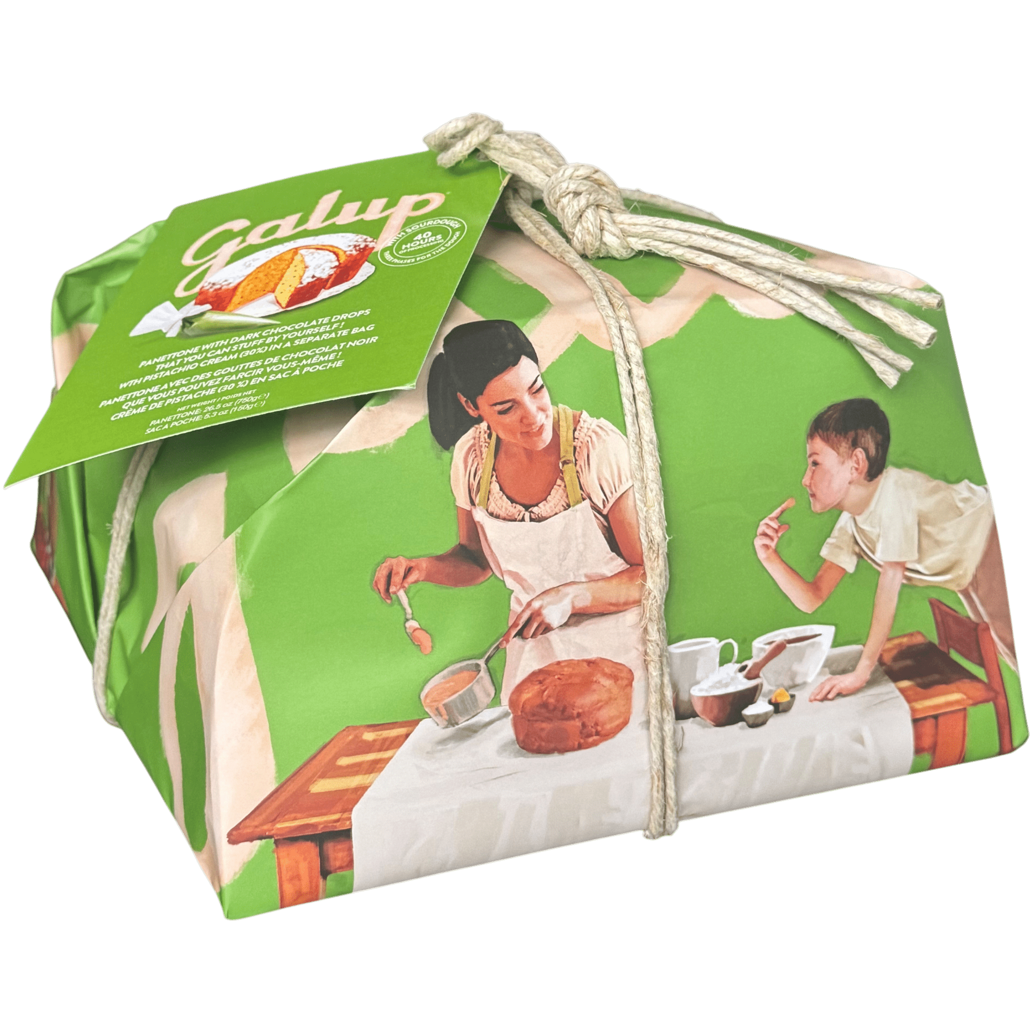 Galup Panettone with Dark Chocolate Drops & Piping Bag of Pistachio Cream 900g Feast Italy