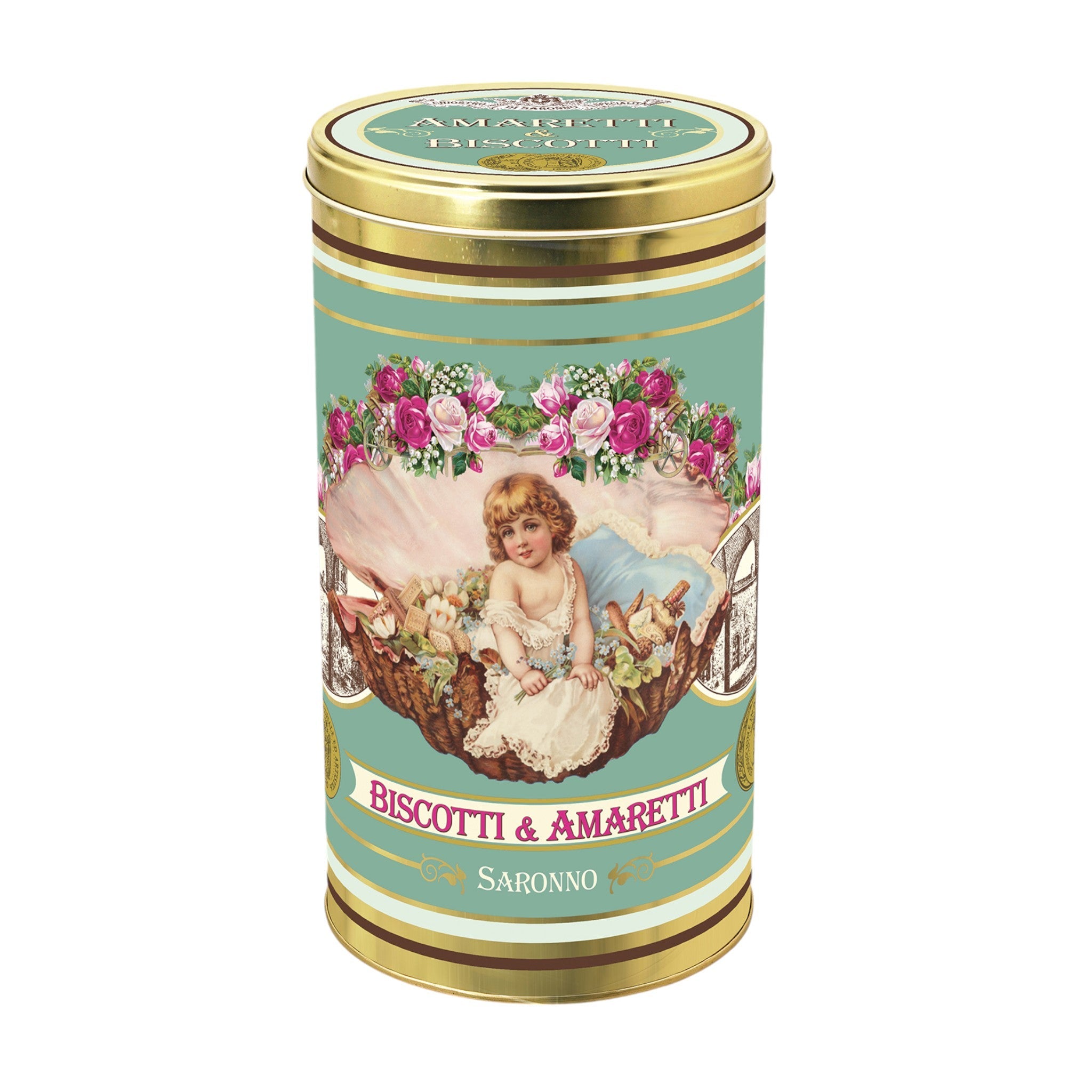 Lazzaroni Amaretti Crunchy & Soft Biscuits in Retro Conchiglia Tin 300g Feast Italy