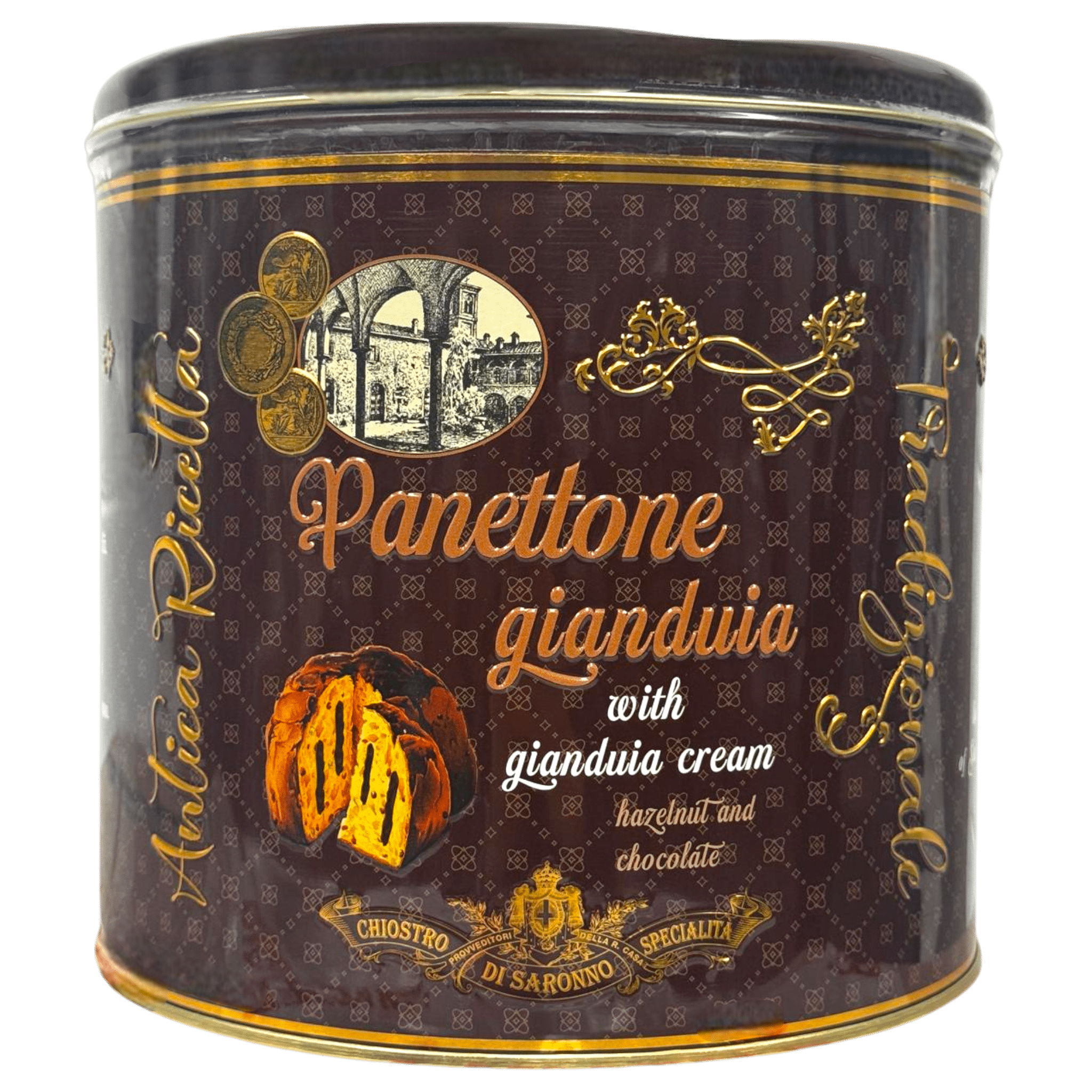 Lazzaroni Luxury Panettone with Gianduia Cream Filling in Vintage Tin 750g - DENTED TIN Feast Italy