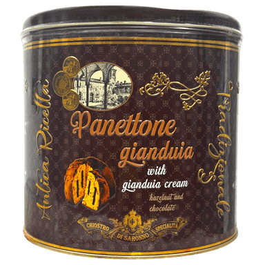 Lazzaroni Luxury Panettone with Gianduia Cream Filling in Vintage Tin 750g - DENTED TIN Feast Italy