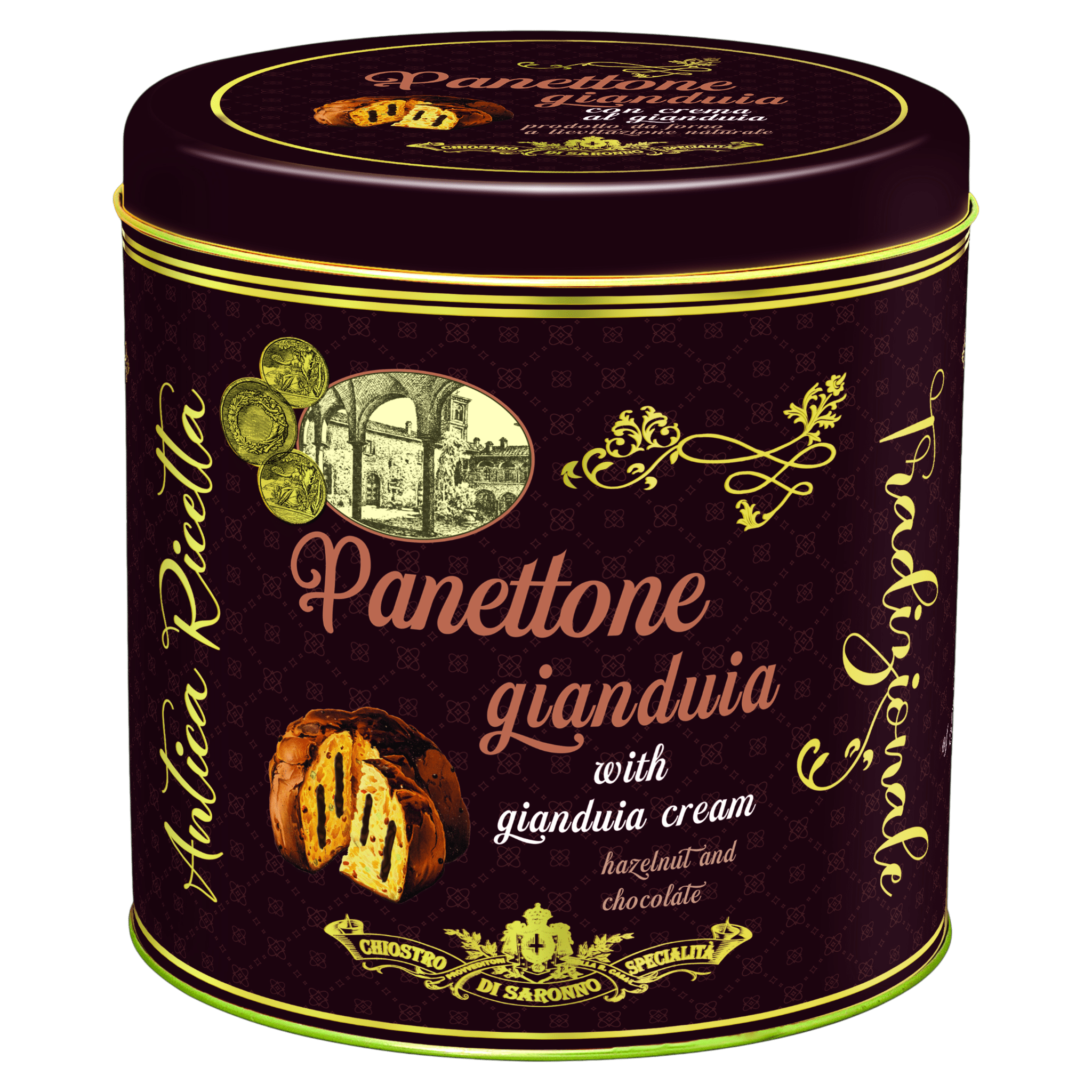 Lazzaroni Luxury Panettone with Gianduia Cream Filling in Vintage Tin 750g Feast Italy