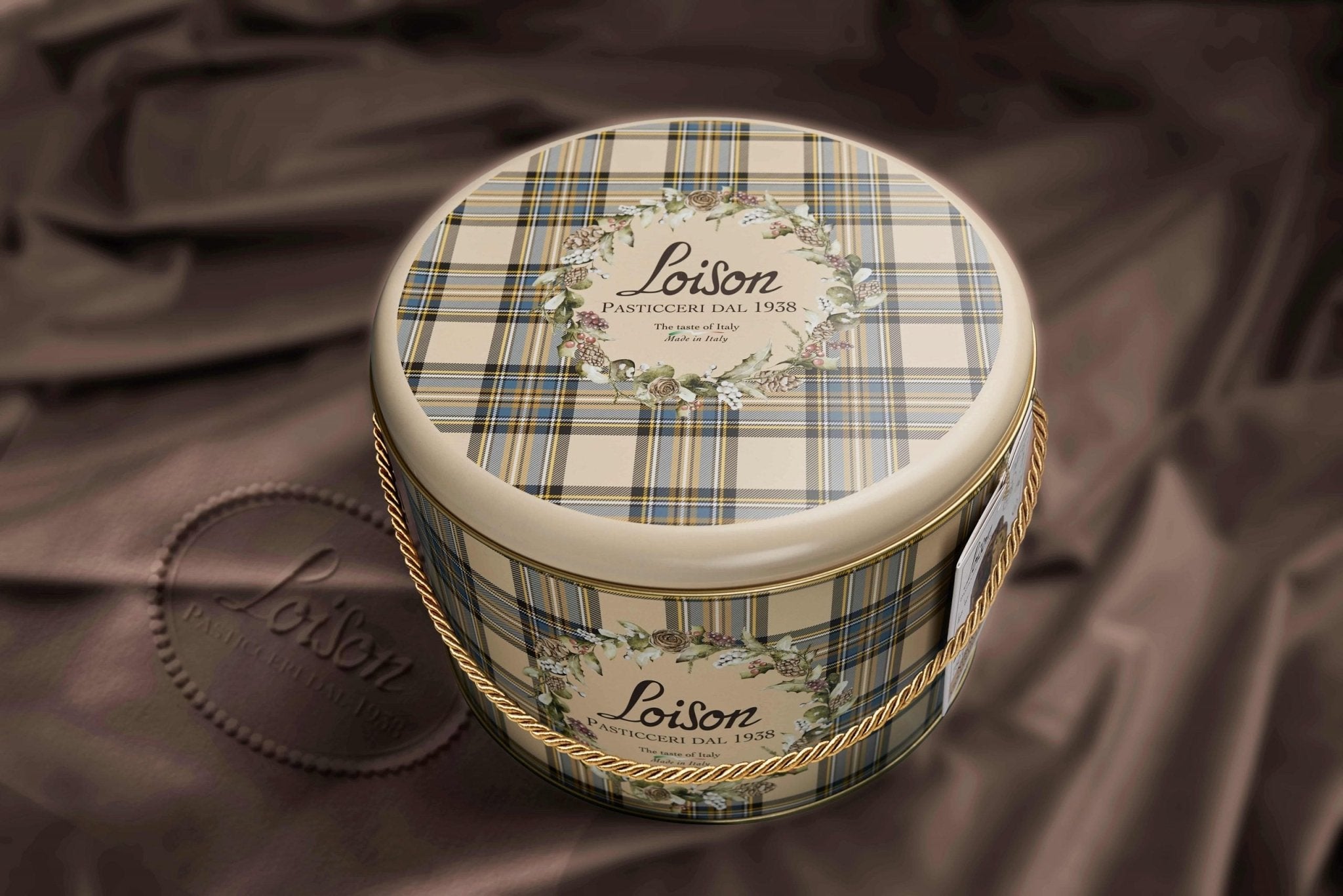 Loison Chocolate & Salted Caramel Panettone in Limited Edition Tartan Tin 750g Feast Italy