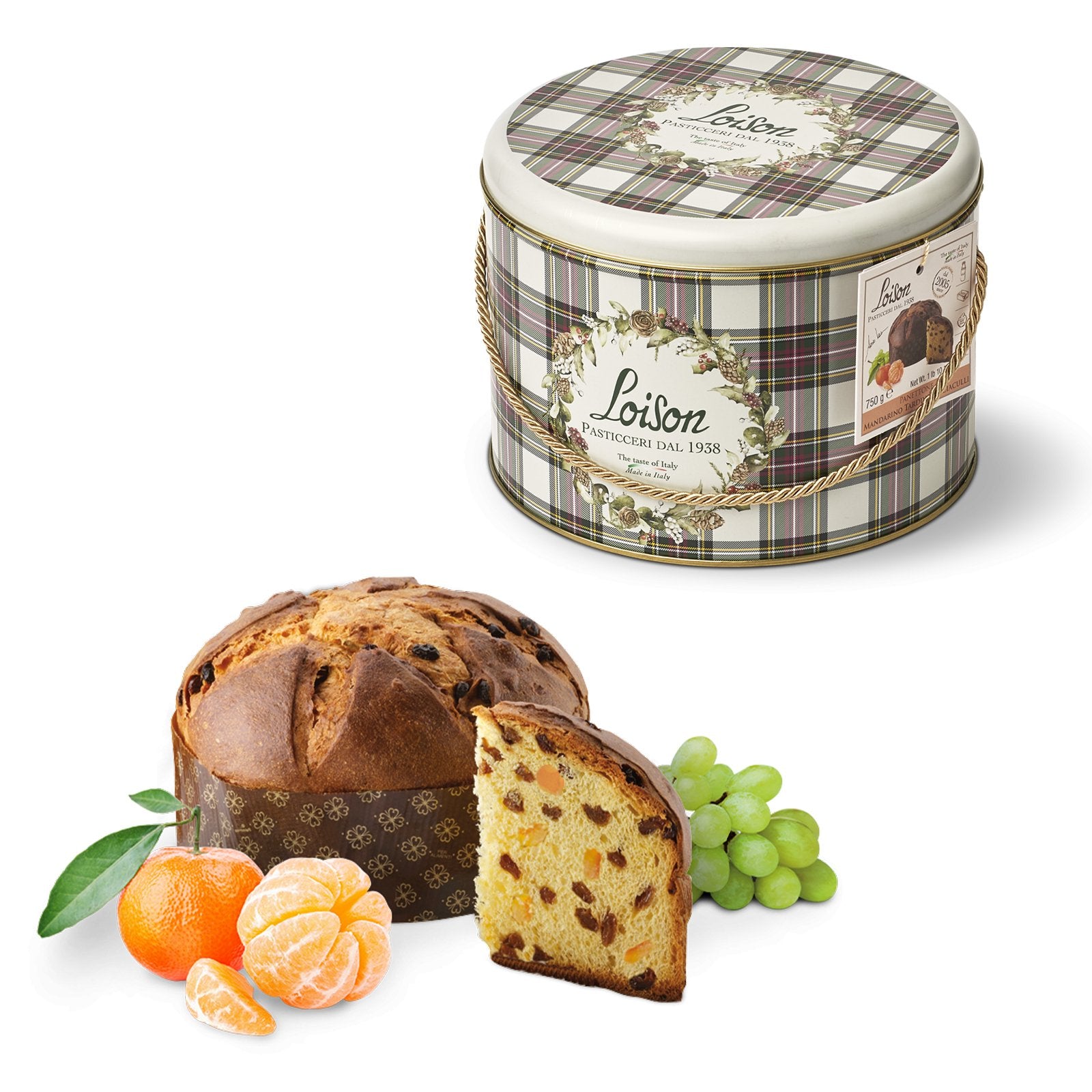 Loison Panettone with Mandarin & Madagascar Vanilla in Limited Edition Tartan Tin 750g Feast Italy