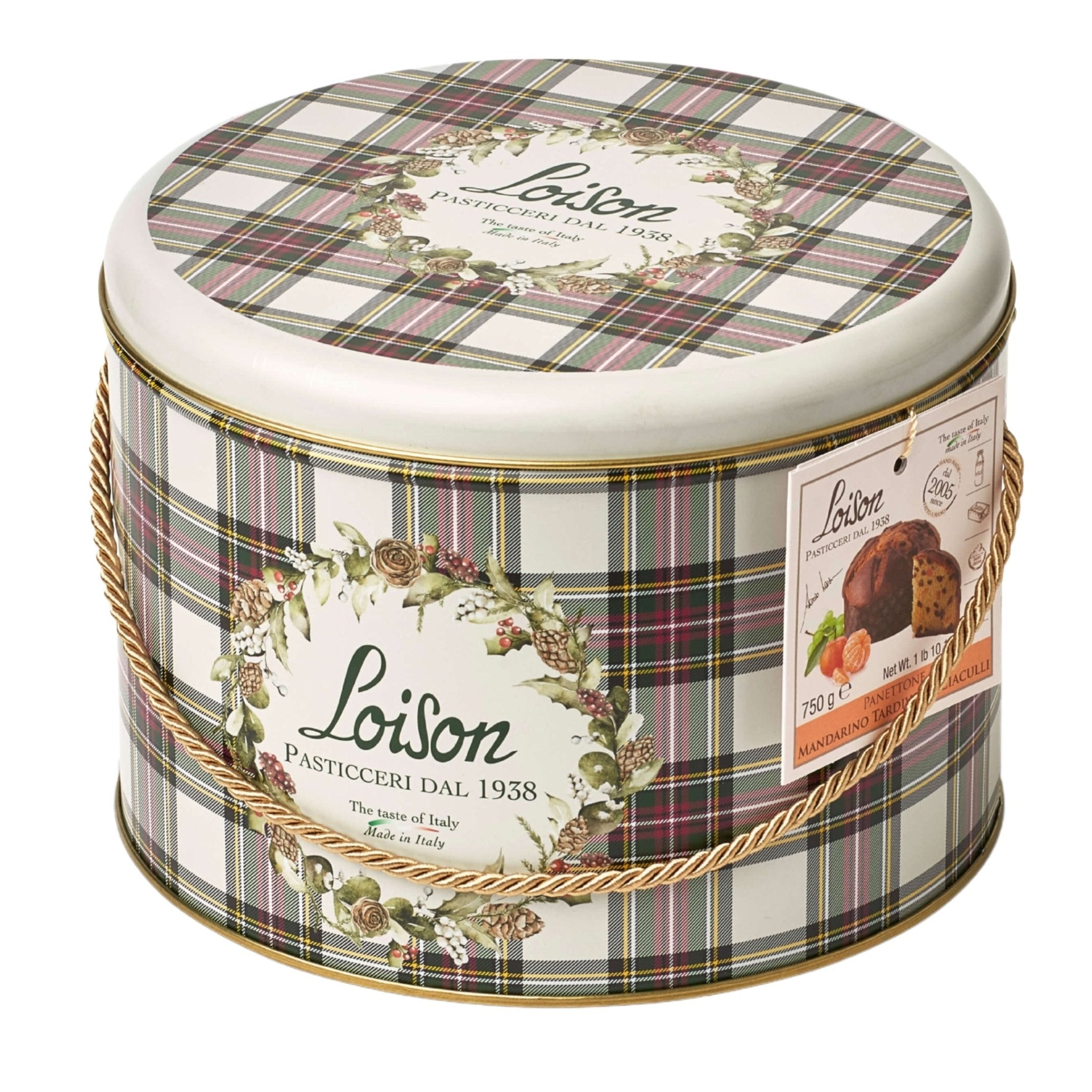 Loison Panettone with Mandarin & Madagascar Vanilla in Limited Edition Tartan Tin 750g Feast Italy