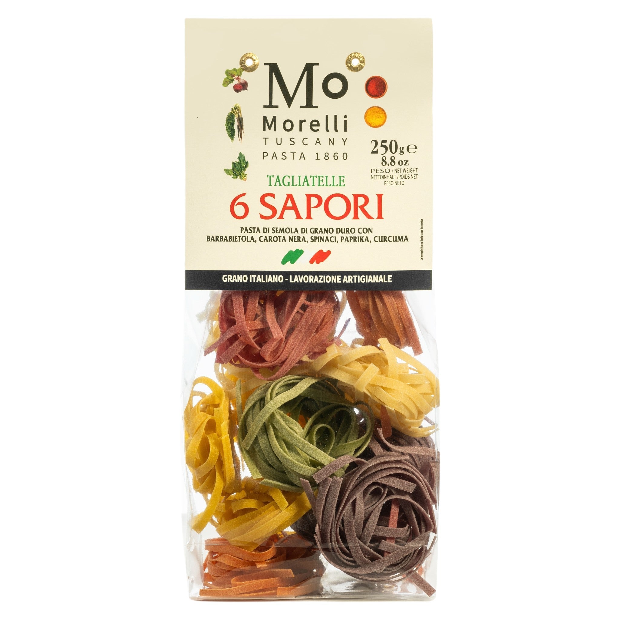 Pasta Morelli Tagliatelle – Rainbow Vegetable Pasta – Tuscany – 250g Feast Italy