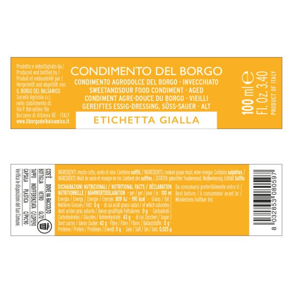 Il Borgo del Balsamico Aged Balsamic Condiment Yellow Label High Acidity 100ml Feast Italy
