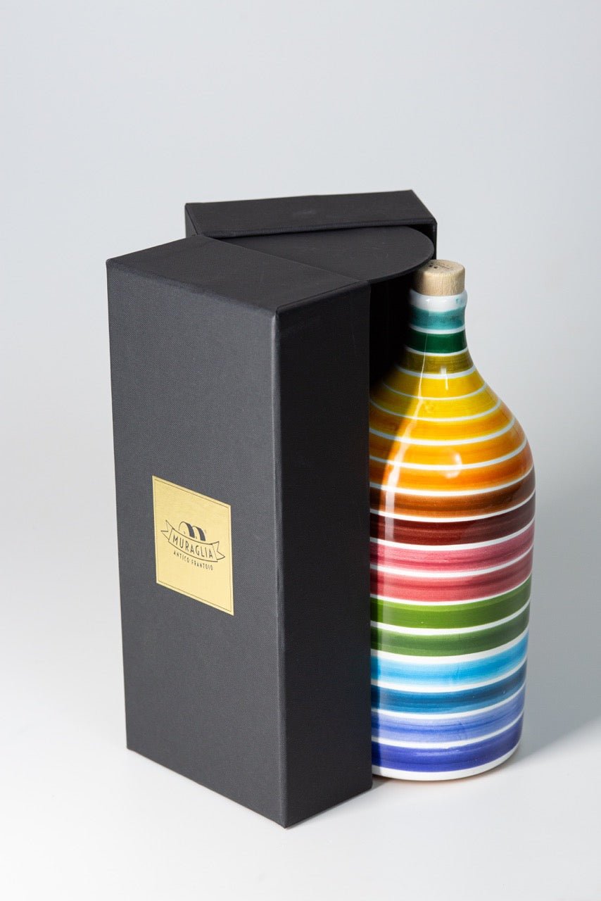 Frantoio Muraglia Magnum Rainbow Intense Fruity Extra Virgin Olive Oil in Handmade Ceramic Bottle 1.5l Feast Italy