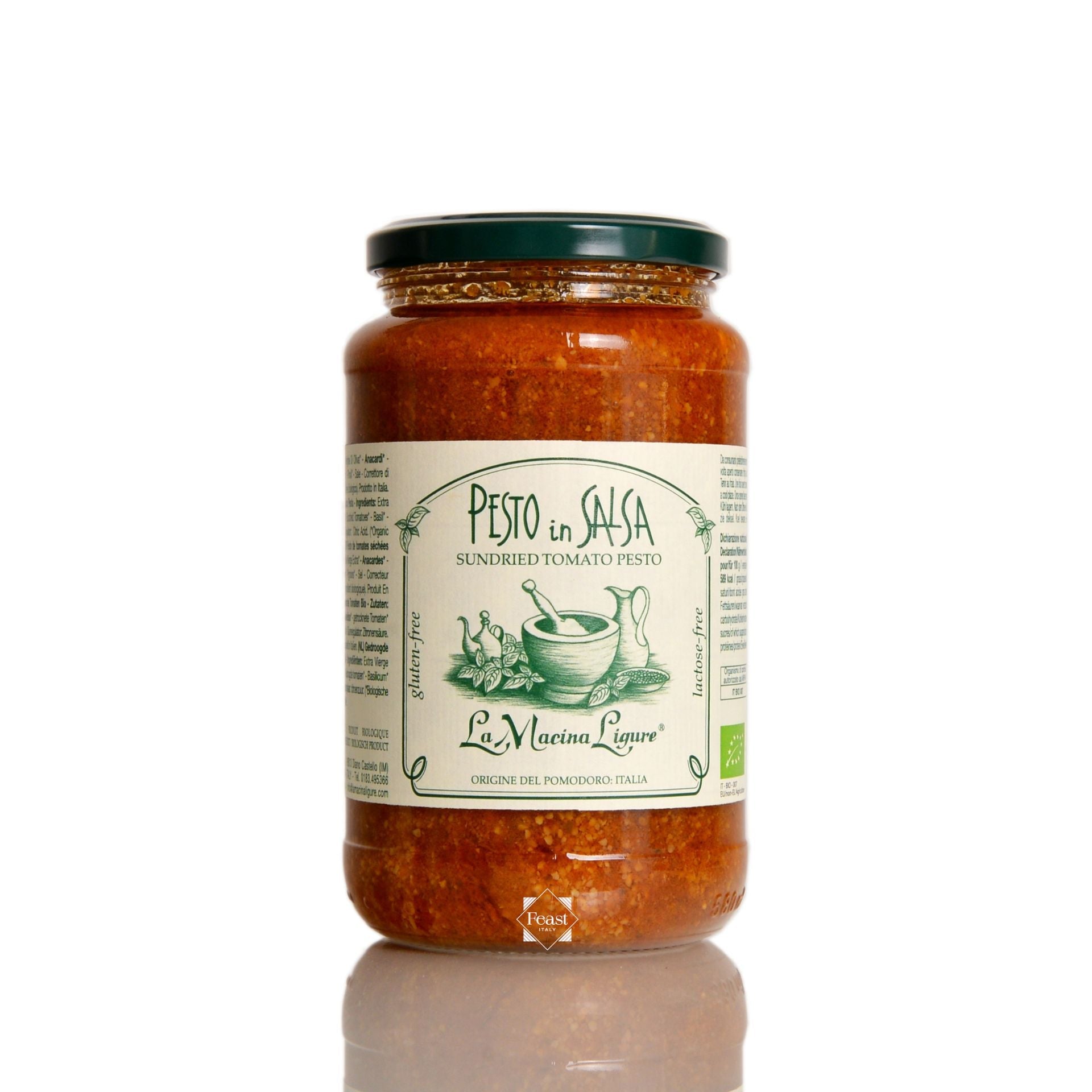 La Macina Ligure Pesto in Salsa Organic Basil Tomato Pesto Dairy & Gluten Free 500g Feast Italy