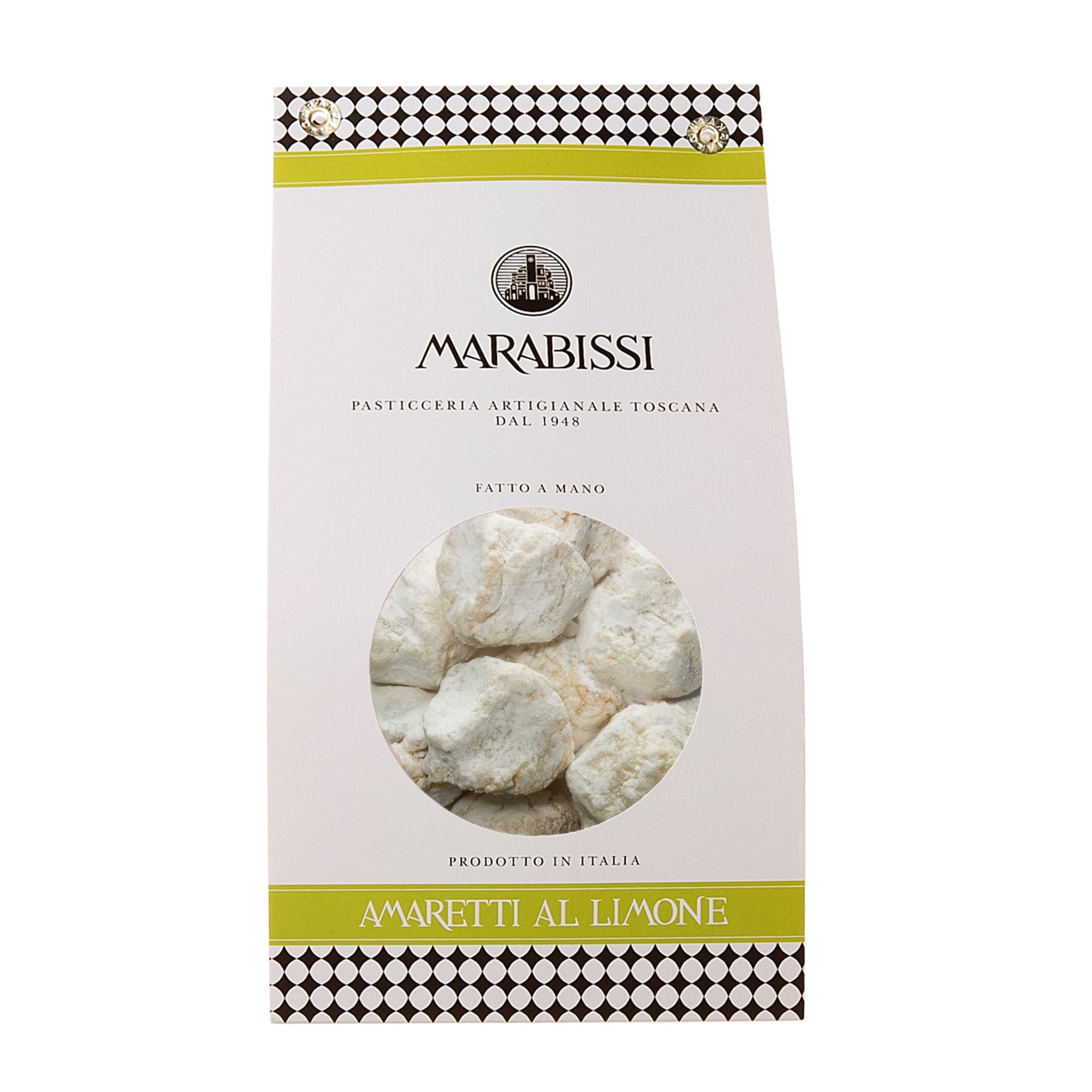Marabissi Traditional Soft Almond Lemon Amaretti from Siena White Bag 180g Feast Italy